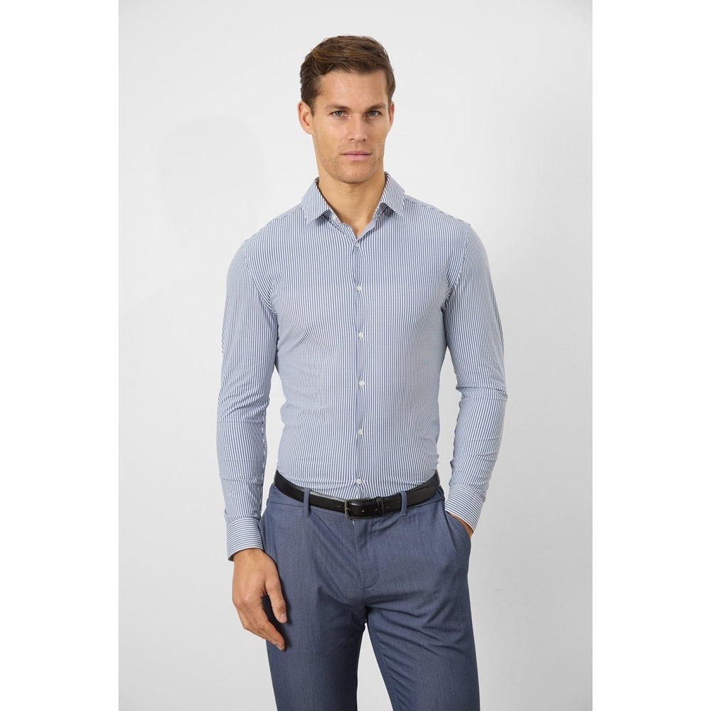 Tailored Athlete Striped Stretch Formal Shirt Blue White Muscle Fit Mens XXL NWT